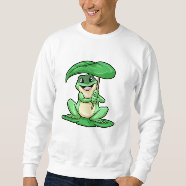 Frog on Leaf with Umbrella Sweatshirt (Front)