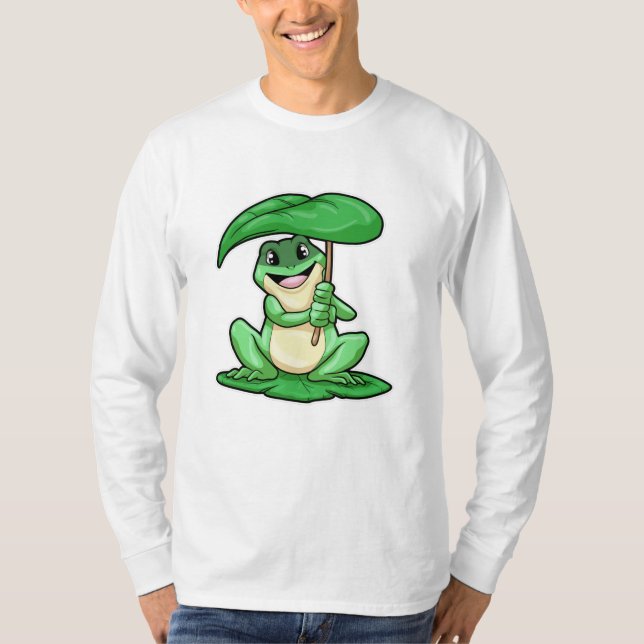 Frog on Leaf with Umbrella T-Shirt (Front)