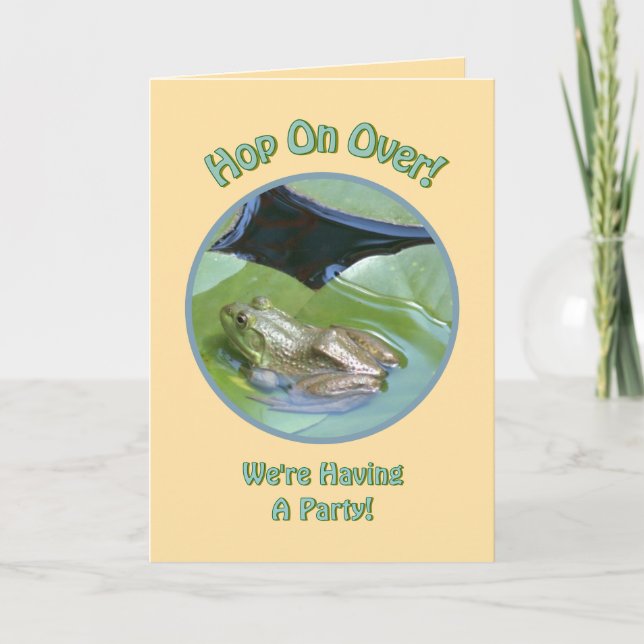 FROG ON LILY PAD-"HOP ON OVER" (PHOTOG.) INVITATION (Front)
