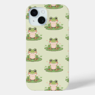 Frog on Lily Pad Pattern iPhone 15 Case