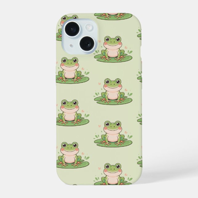 Frog on Lily Pad Pattern  iPhone 15 Case (Back)