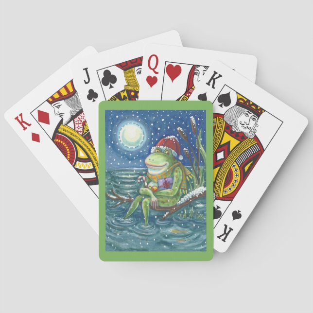 FROG ON LOG, CHRISTMAS DECK OF PLAYING CARDS Green (Back)