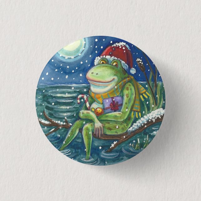 FROG ON LOG CHRISTMAS HOLIDAY BUTTON Round (Front)
