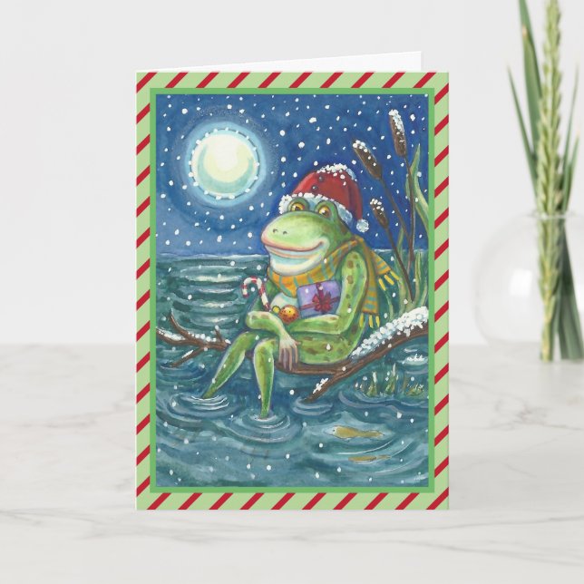 FROG ON LOG FUN CHRISTMAS GREETING CARD Verse (Front)