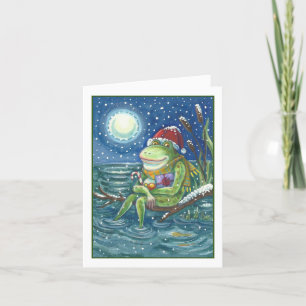 FROG ON LOG, HOLIDAY CHRISTMAS GREETING CARD Blank