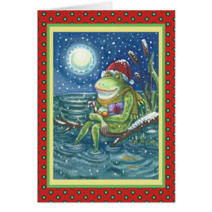 FROG ON LOG KID'S CHRISTMAS GREETING CARD Blank