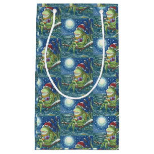 FROG ON LOG SANTA, CHRISTMAS SMALL GIFT BAG
