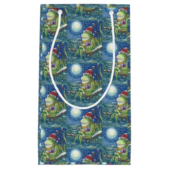 FROG ON LOG SANTA, CHRISTMAS SMALL GIFT BAG (Front)