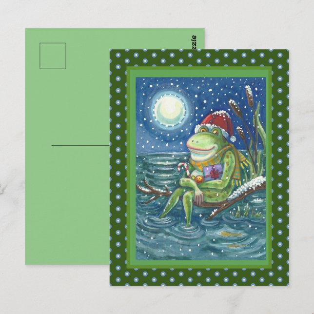 FROG ON LOG WARMS THE HEART, FUNNY, CUTE CHRISTMAS POSTCARD (Front/Back)