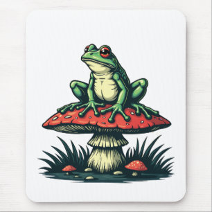 Frog on Mushroom Cottagecore Forest Magic Fungi Mouse Pad