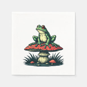 Frog on Mushroom Cottagecore Forest Magic Fungi Napkin