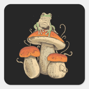 Frog On Mushroom Square Sticker