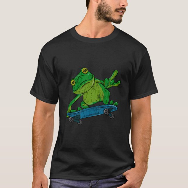 Frog On Skateboard Funny Graphic T-Shirt (Front)