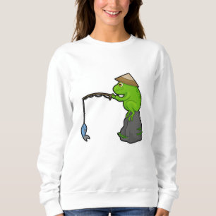 Frog on Stone at Fishing with Fishing rod & Fish Sweatshirt