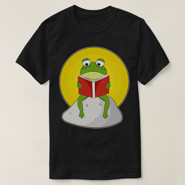 Frog on Stone with Book T-Shirt (Design Front)