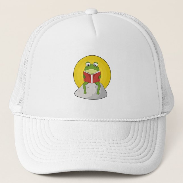 Frog on Stone with Book Trucker Hat (Front)