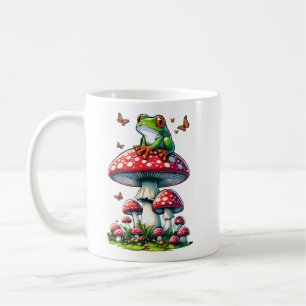 Frog on Toadstool – Enchanted Forest Scene Coffee Mug