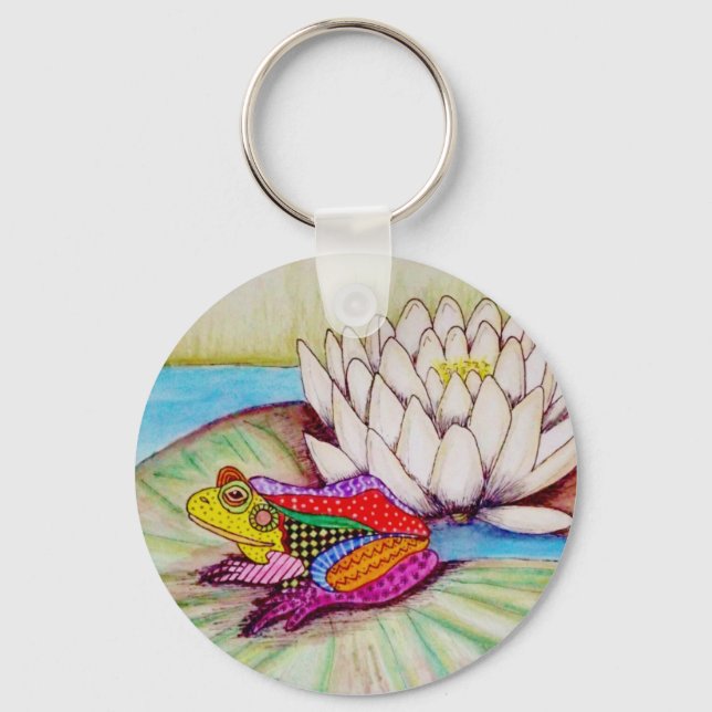 Frog on water lily keychain (Front)