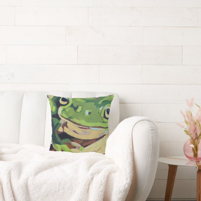 Frog Painting- Gift for Frog Lovers Throw Pillow (Couch)