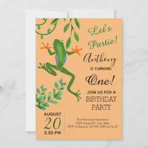 Frog Party 1st birthday Turning one Orange Invitation