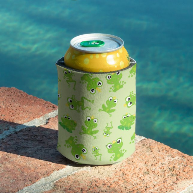 Frog Pattern, Cute Frogs, Green Frogs, Frog Prince Can Cooler (In Situ Pool)