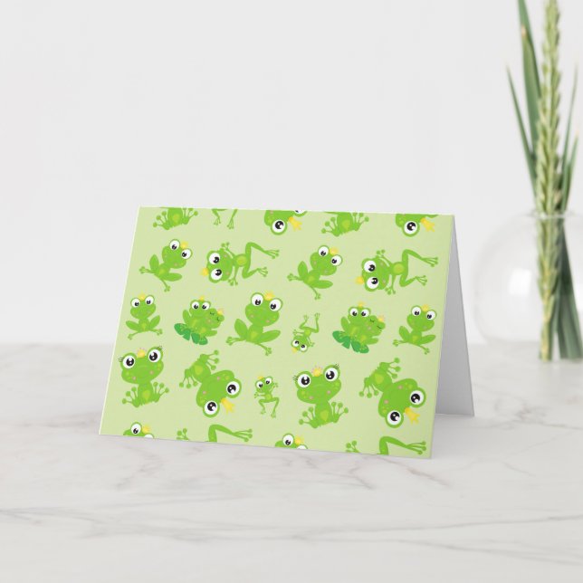 Frog Pattern, Cute Frogs, Green Frogs, Frog Prince Card (Front)