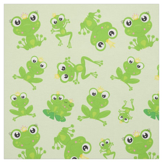 Frog Pattern, Cute Frogs, Green Frogs, Frog Prince Fabric (Swatch)