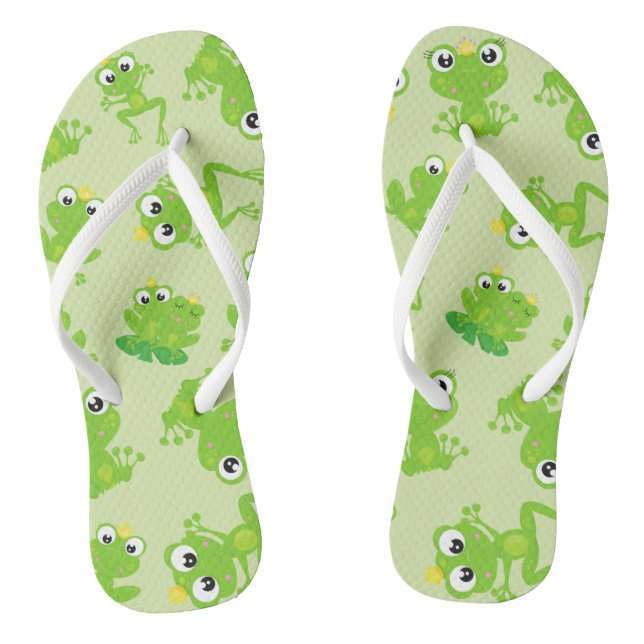 Frog Pattern, Cute Frogs, Green Frogs, Frog Prince Flip Flops (Footbed)