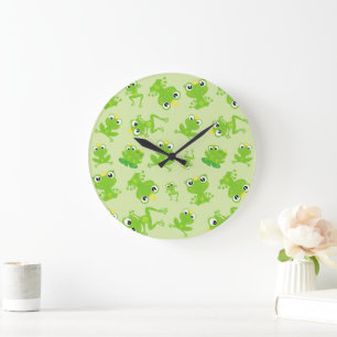 Frog Pattern, Cute Frogs, Green Frogs, Frog Prince Large Clock