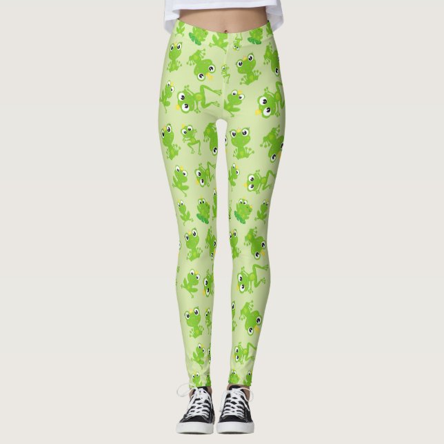 Frog Pattern, Cute Frogs, Green Frogs, Frog Prince Leggings (Front)