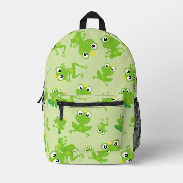 Frog Pattern, Cute Frogs, Green Frogs, Frog Prince Printed Backpack (Front)