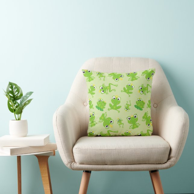 Frog Pattern, Cute Frogs, Green Frogs, Frog Prince Throw Pillow (Chair)