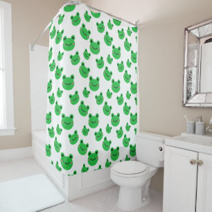Frog Pattern Green and White Shower Curtain