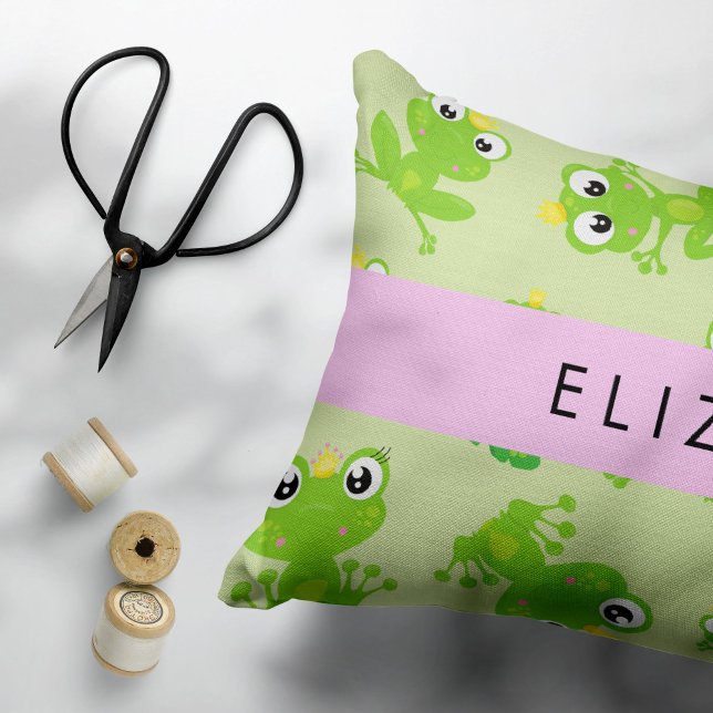 Frog Pattern, Green Frogs, Frog Prince, Your Name Accent Pillow (Creator Uploaded)
