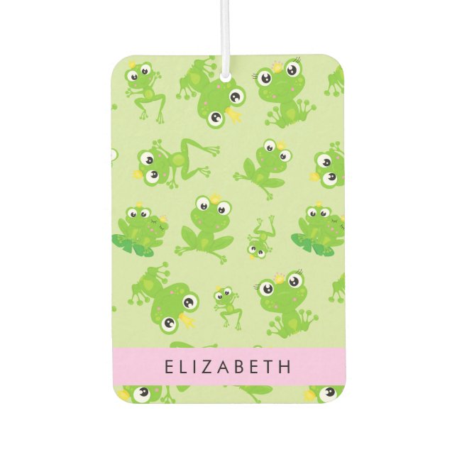 Frog Pattern, Green Frogs, Frog Prince, Your Name Air Freshener (Front)