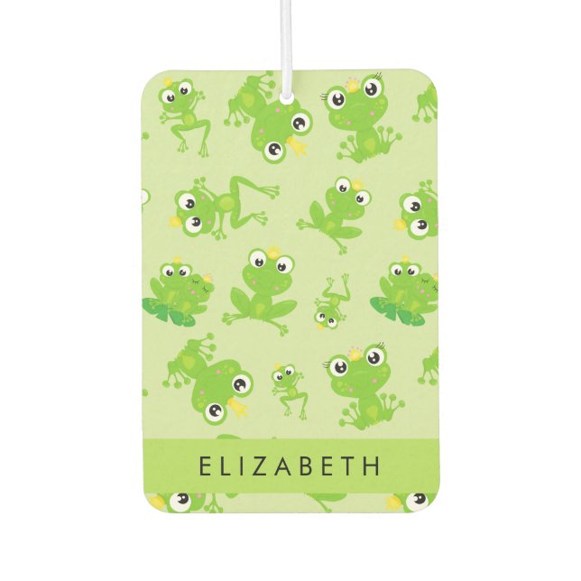 Frog Pattern, Green Frogs, Frog Prince, Your Name Air Freshener (Front)
