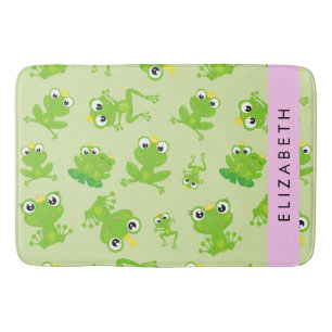 Frog Pattern, Green Frogs, Frog Prince, Your Name Bath Mat