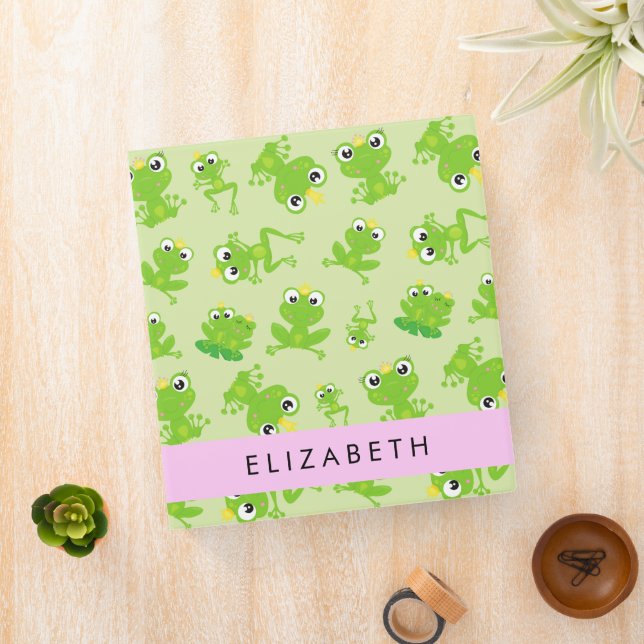 Frog Pattern, Green Frogs, Frog Prince, Your Name Binder (In Situ)