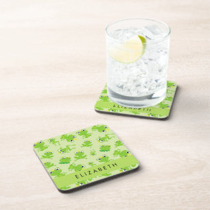 Frog Pattern, Green Frogs, Frog Prince, Your Name Coaster