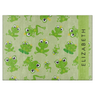 Frog Pattern, Green Frogs, Frog Prince, Your Name Cutting Board