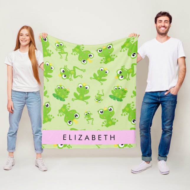 Frog Pattern, Green Frogs, Frog Prince, Your Name Fleece Blanket (In Situ)