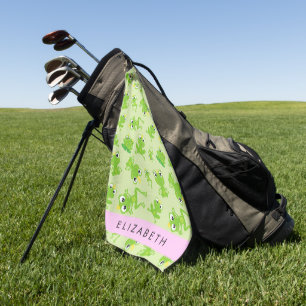 Frog Pattern, Green Frogs, Frog Prince, Your Name Golf Towel