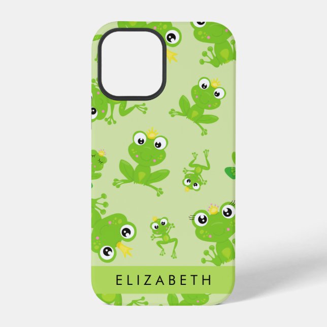 Frog Pattern, Green Frogs, Frog Prince, Your Name iPhone Case (Back)