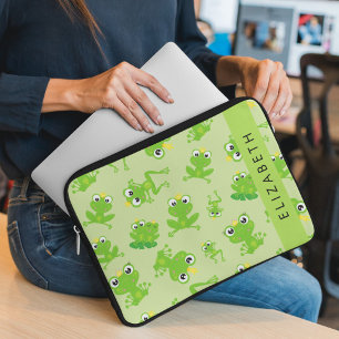 Frog Pattern, Green Frogs, Frog Prince, Your Name Laptop Sleeve