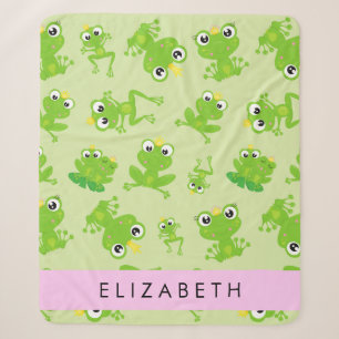 Frog Pattern, Green Frogs, Frog Prince, Your Name Sherpa Blanket