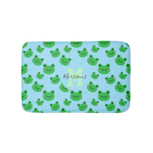 Frog pattern monogram wildlife baby blue bath mat