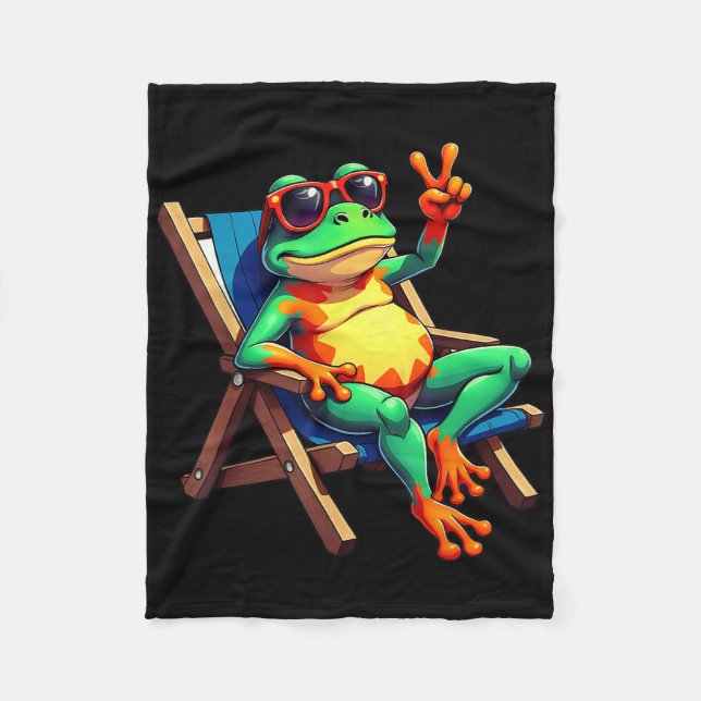 Frog Peace Sign Sungles Summer  Fleece Blanket (Front)