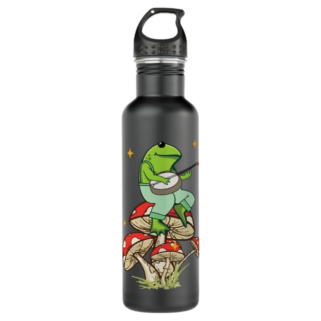 Frog Playing Banjo Mushroom Flower 710 Ml Water Bottle (Front)