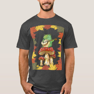 Frog Playing Banjo On ToadstoolCottagecore Autumn T-Shirt
