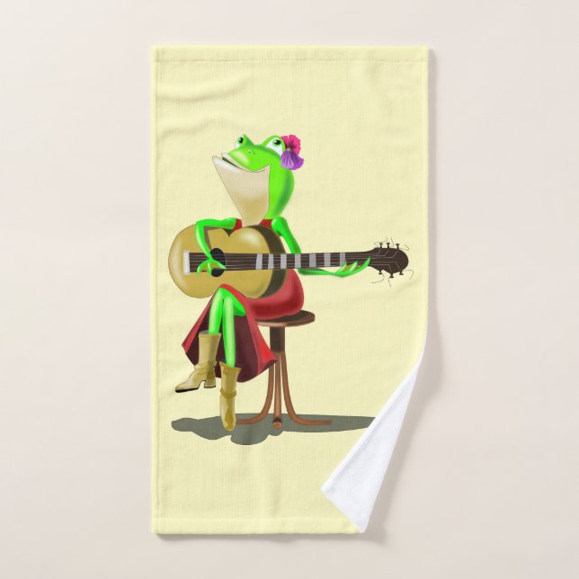 Frog Playing Guitar Bath Towel Set - Custom Colour (Hand Towel)